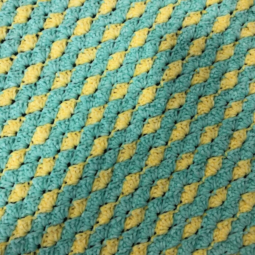 Handcrafted Crochet Baby Blanket Mint Green Yellow Soft 42x39